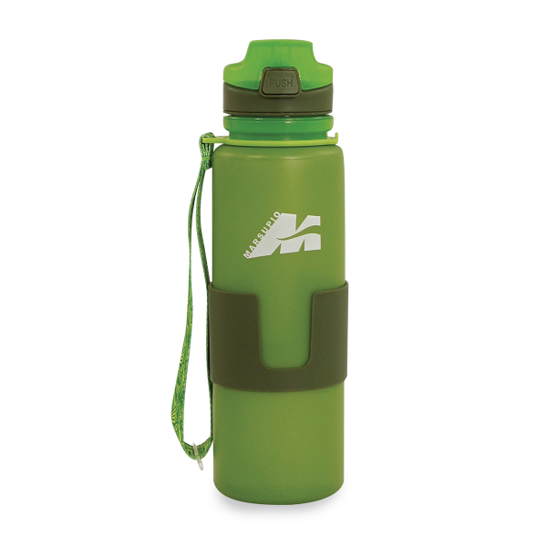 water bottle in platinum silicone 650 ml colour green