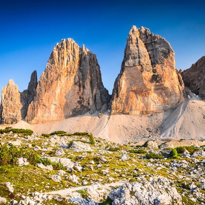 Dolomite Alps, Italy - Tre Cime di Lavaredo rocks, Sexten Dolomites, South Tyrol.